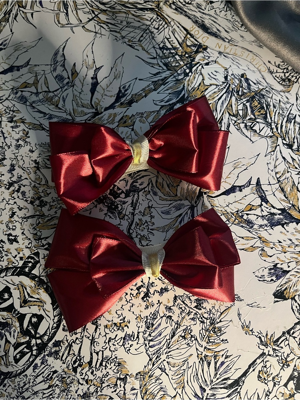 Handmade Kids Satin Hair Bows - Burgundy with Gold Center (Pair)